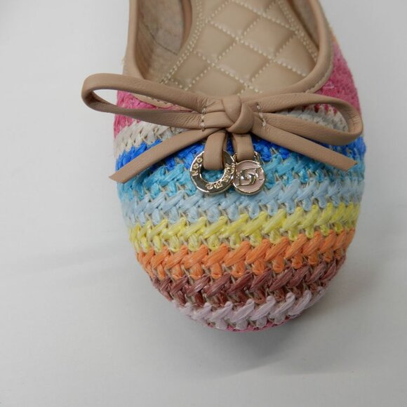 DUNE LONDON Hallo Ballet Flats Size 9 Tan Multi Stripe Charm Bow Detail NEW - Picture 7 of 12